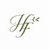 Decorative initials 'HF' with a leaf design on a white background