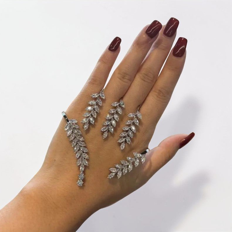 Stonefans Zircon Cuff Hand Palm Bangle Leaf Bracelet MAC053