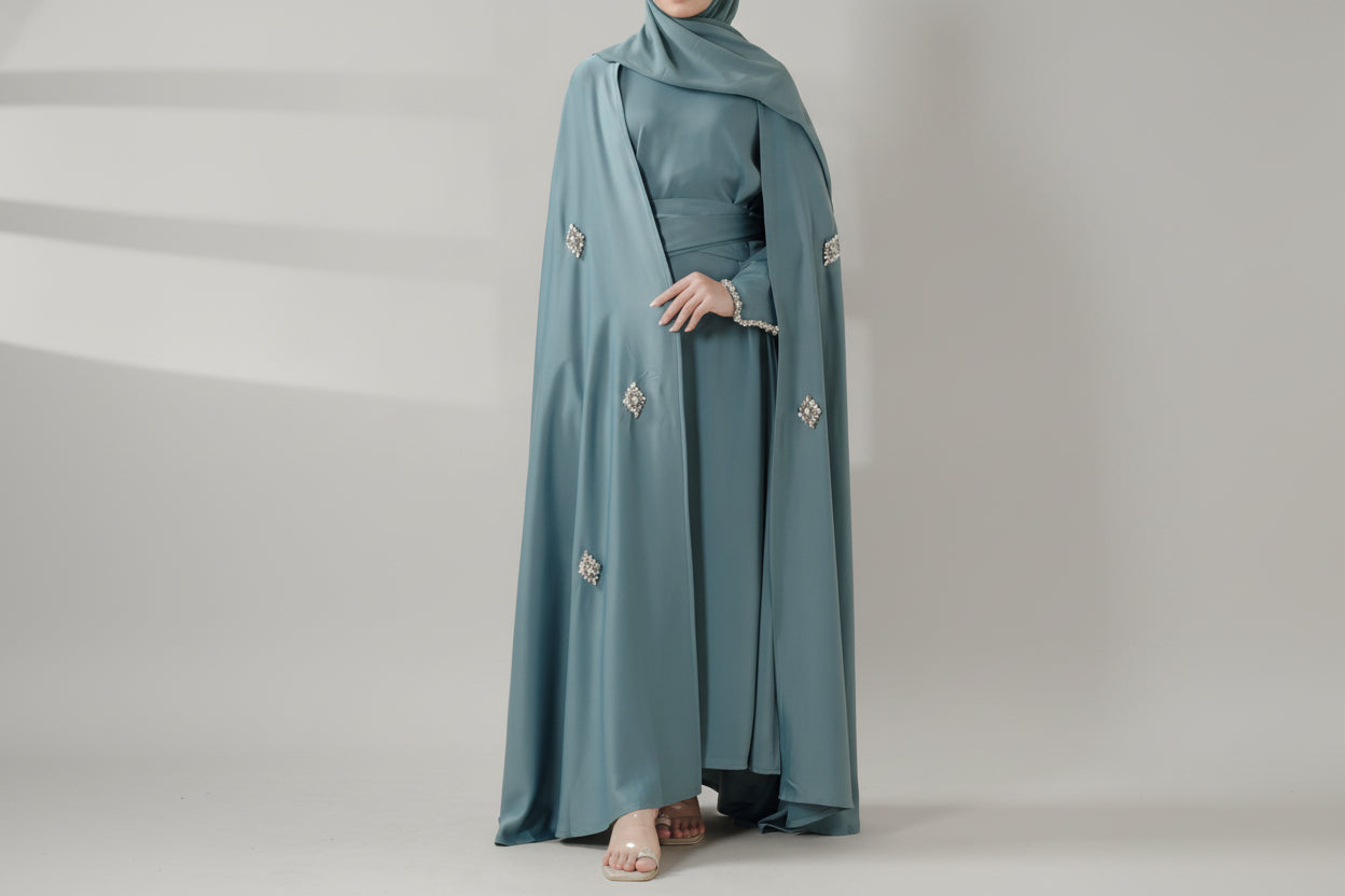 Cape Abaya, Haute Couture Heavy Rhinestone Abaya (MOA067)