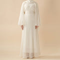 Cream White Puff Sleeves Abaya |  Pleat Textured Maxi Dress Abaya (MA152)