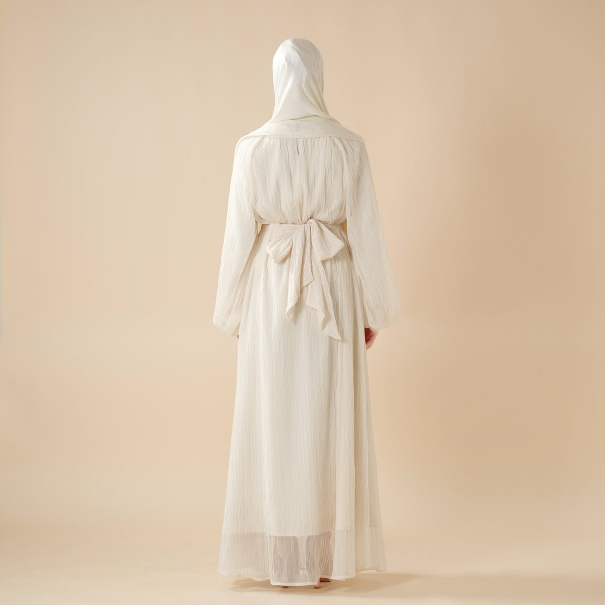 Cream White Puff Sleeves Abaya |  Pleat Textured Maxi Dress Abaya (MA152)