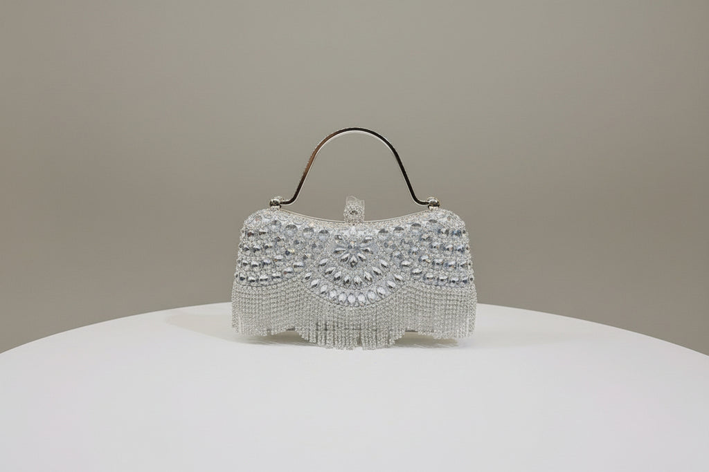 Crystal-Embellished Clutch Bag with Tassels – Versatile Evening Purse for Weddings & Galas (MAC276)