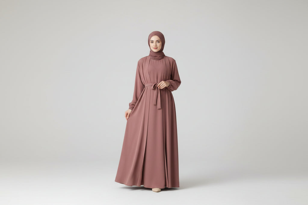 Premium Nida Zoom Open Abaya 3-Piece Set (MOA239)