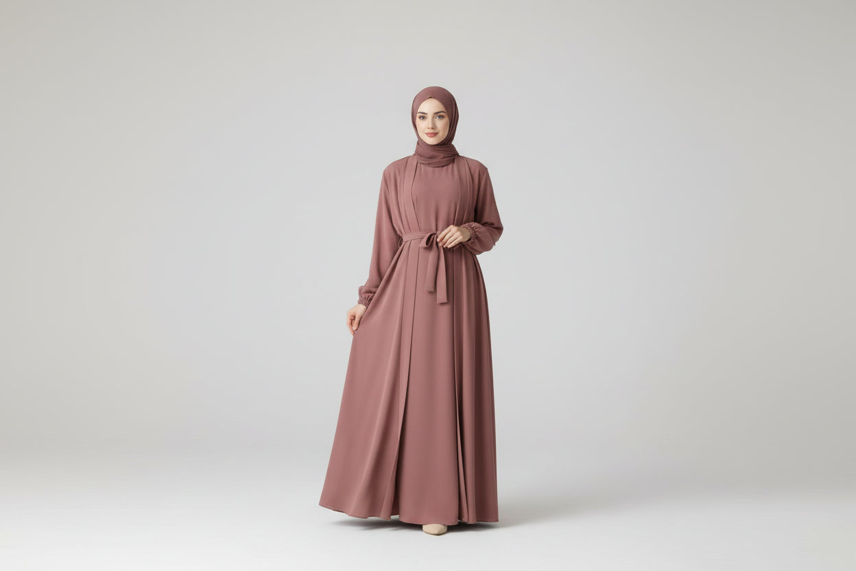 Premium Nida Zoom Open Abaya 3-Piece Set (MOA239)