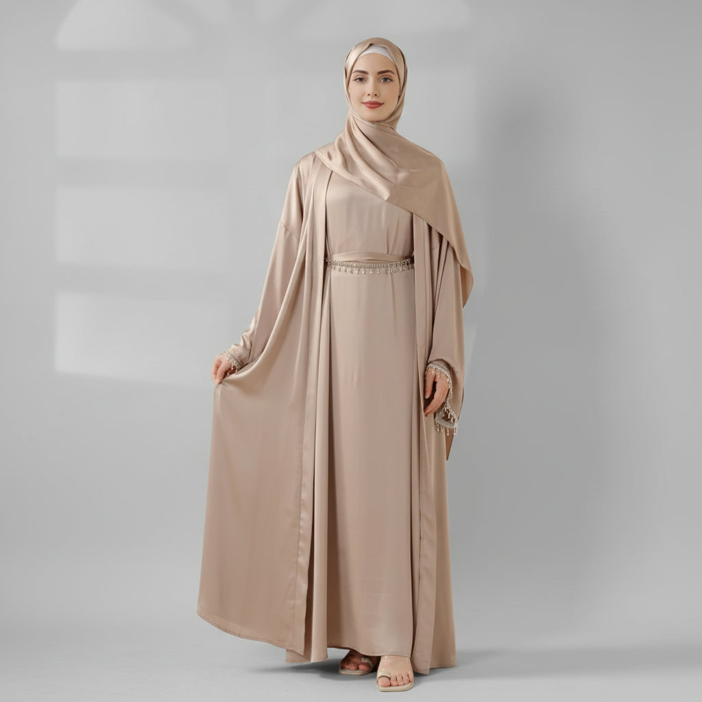 Satin Abaya With Matching Belt Made Of Diamond Tassel (MOA010)